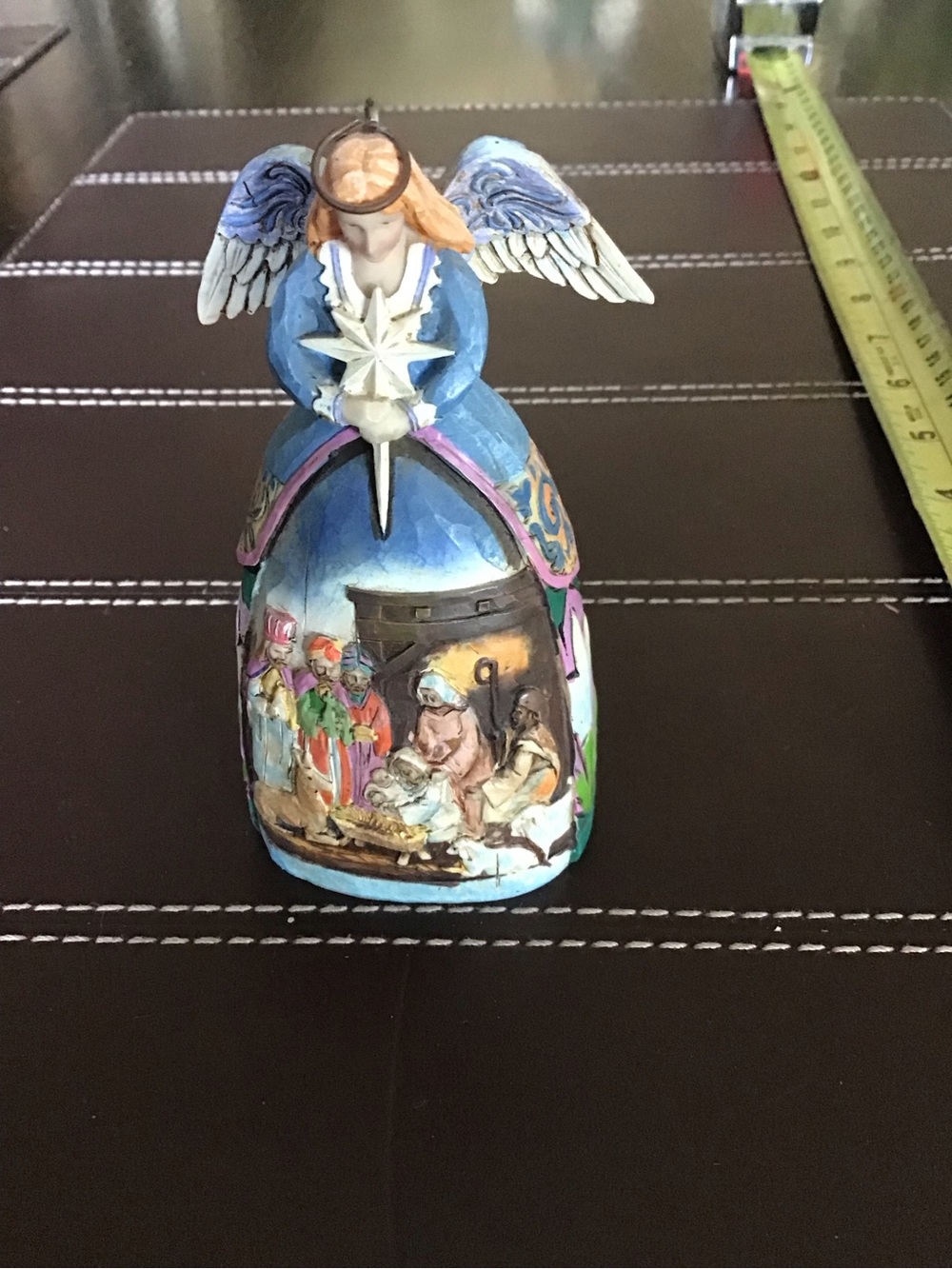 Jim Shore Blue Angel Nativity Bell with Gold and Cream Accents